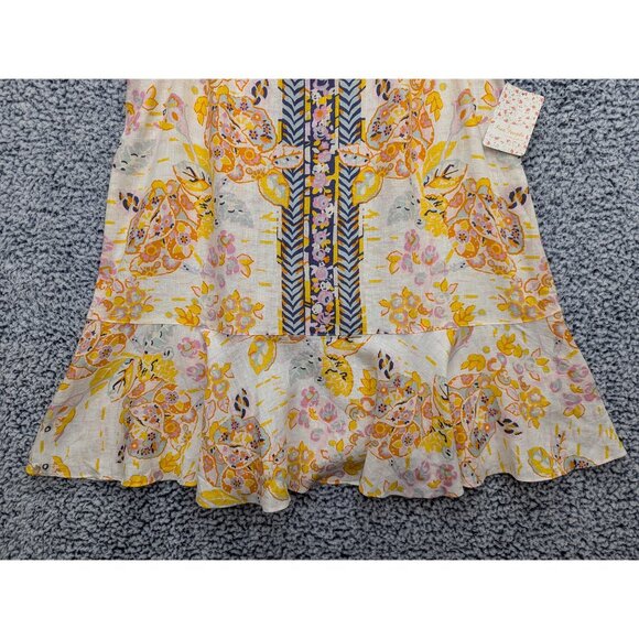 NWT Free People Linen Summer in Tulum Floral Mini Dress Womens M Colorful Yellow - Picture 4 of 11